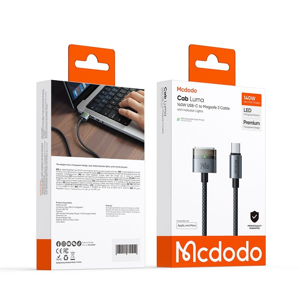 McDodo CA-2070 Charging Cable, USB-C to MagSafe 3, 140W, 2m, Black