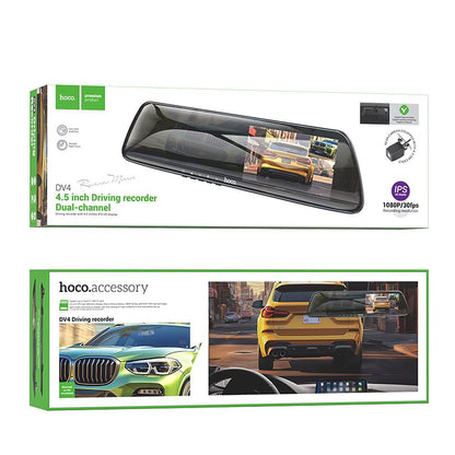 HOCO DV4 Mirror Front Back Face Car Camera, 4.5inch Display