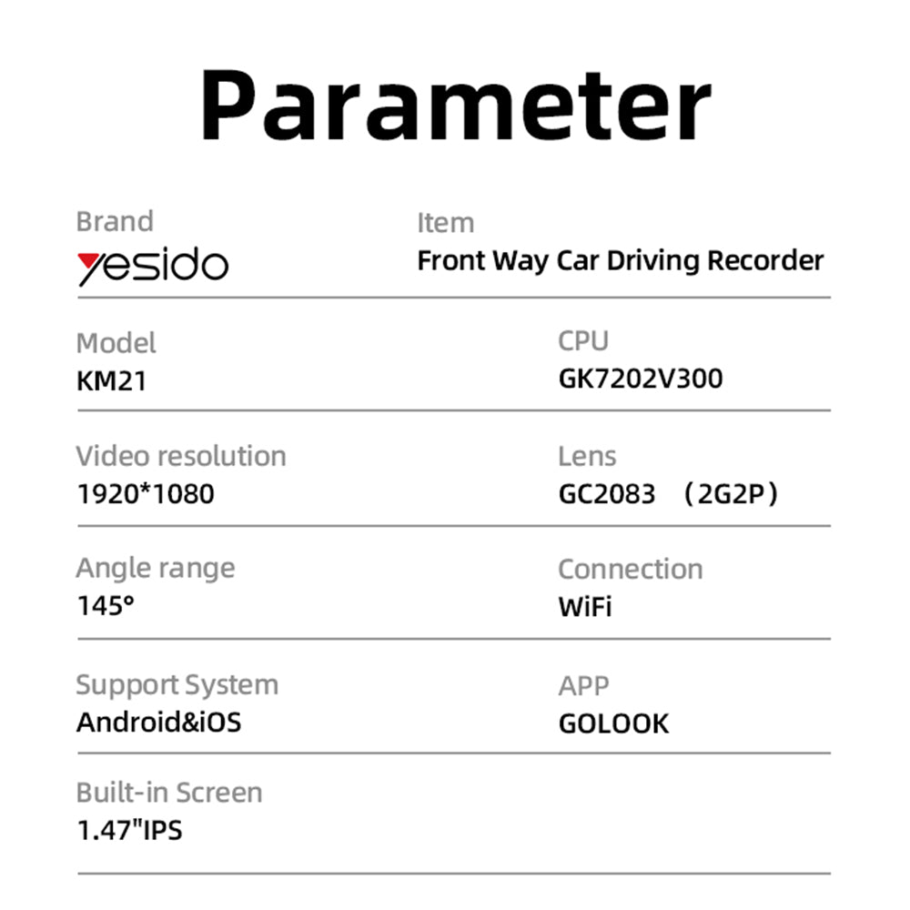 Yesido KM21 Car Camera, 1080P, Wi-Fi, 1.47inch Display