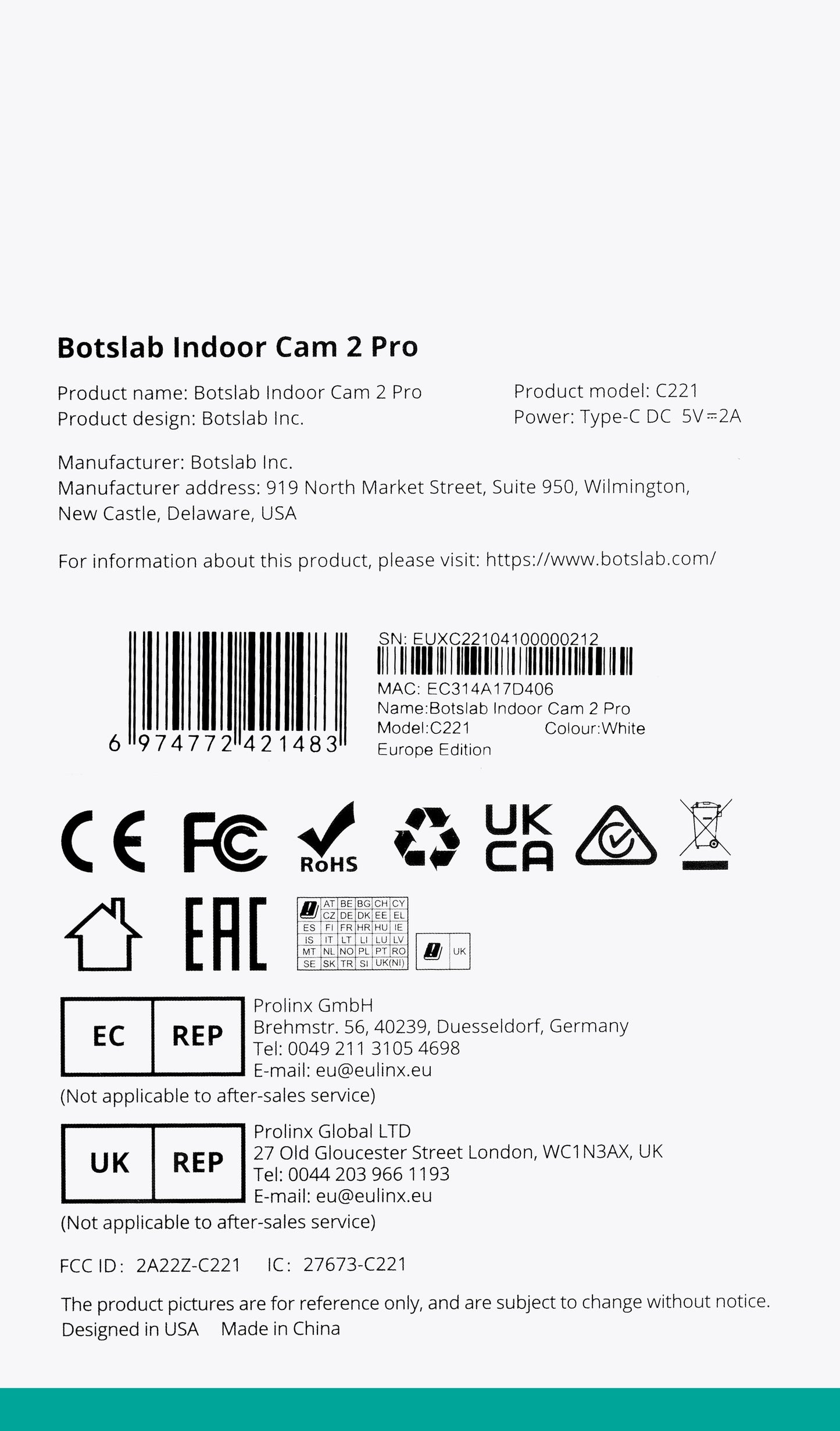 Surveillance Camera Botslab 2 Pro C221, Wi-Fi, 3K, Indoor 