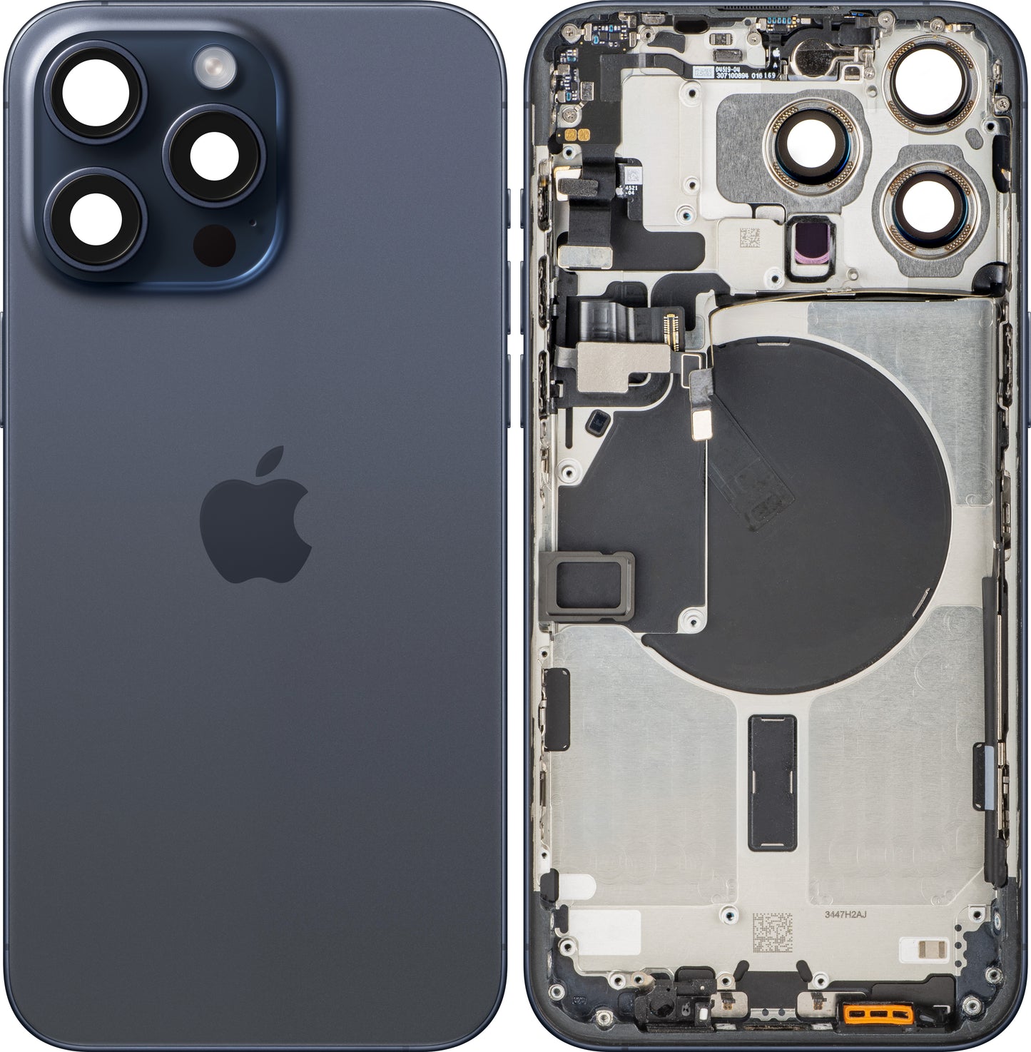 Apple iPhone 15 Pro Max Battery Cover, With Middle Frame, Blue (Blue Titanium), Swap