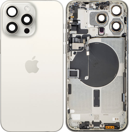 Apple iPhone 15 Pro Max Battery Cover, With Middle Frame, White (White Titanium), Swap