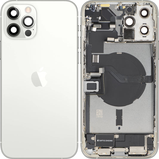 Apple iPhone 12 Pro Max Battery Cover, With Middle Frame, Full Parts, Silver, Swap