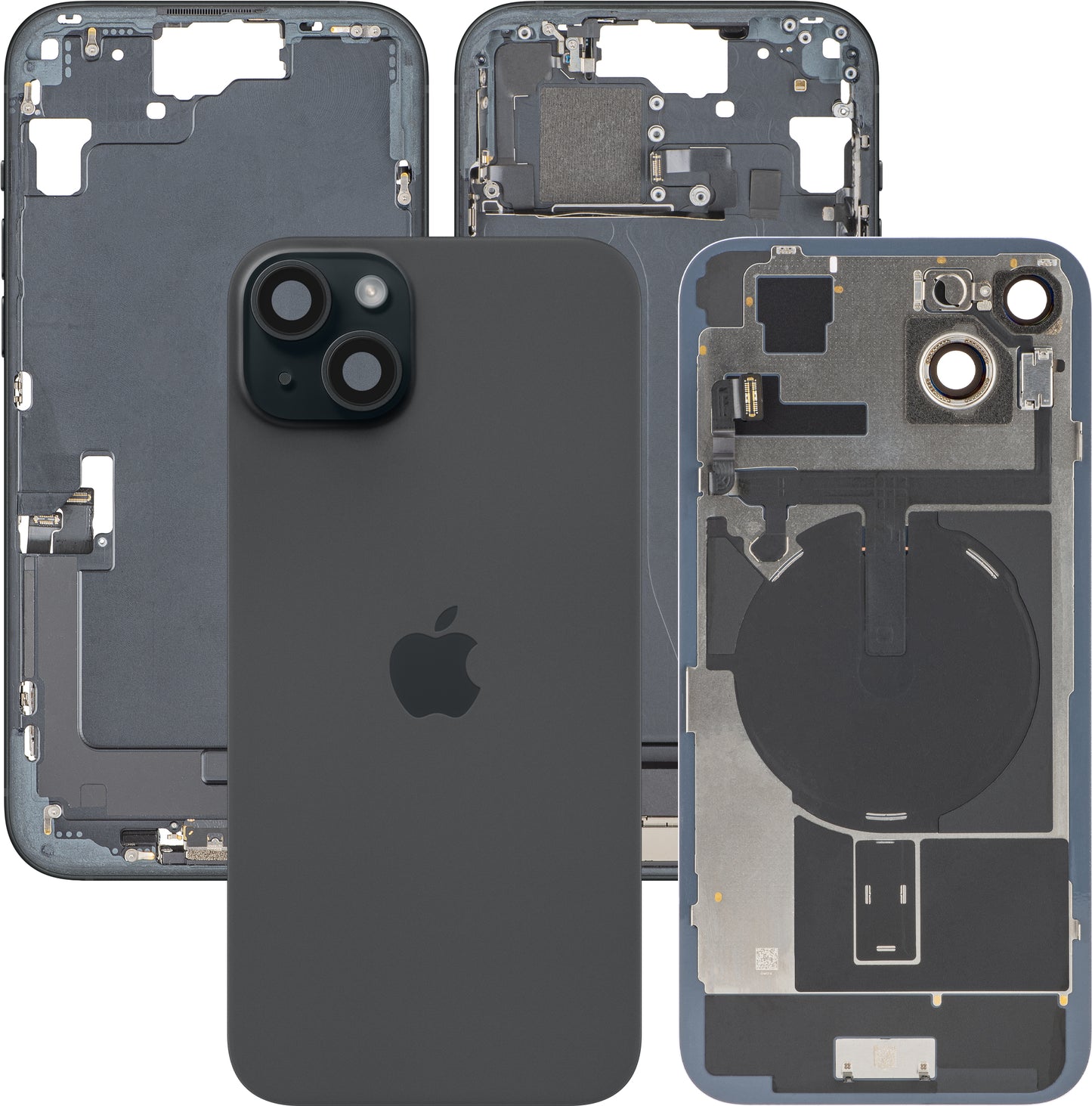Apple iPhone 15 Plus Battery Cover, With Middle Frame, Full Parts, Black, Swap