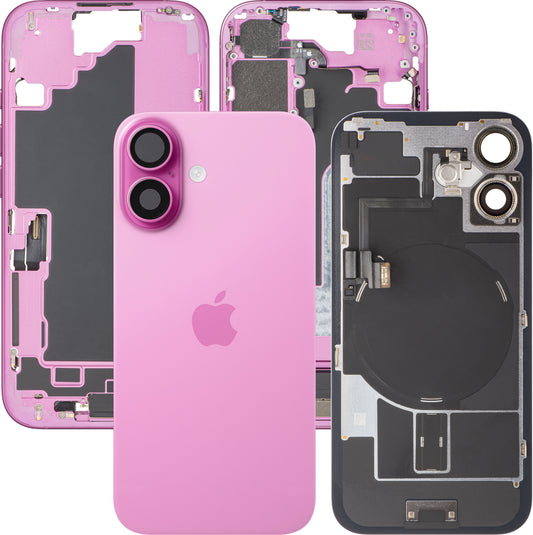 Apple iPhone 16 Battery Cover, With Middle Case, Full Parts, Pink, Premium Swap