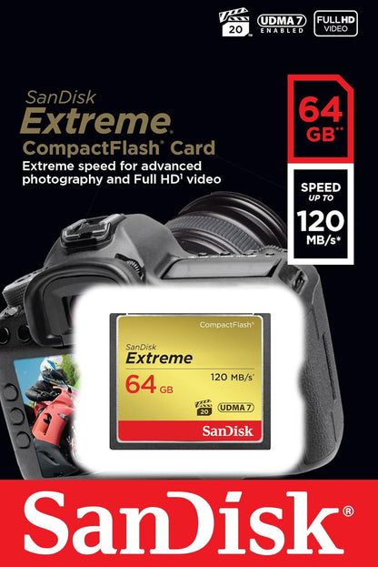 SanDisk Extreme CompactFlash Memory Card, 64Gb, UDMA 7 SDCFXSB-064G-G46