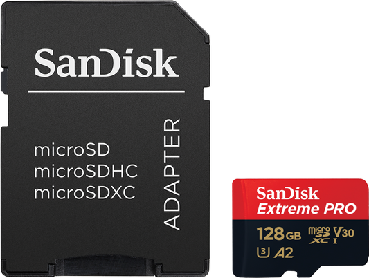 SanDisk Extreme Pro microSDXC Memory Card, 128Gb, Class 10 / UHS-1 U3, With Adapter SDSQXCD-128G-GN6MA