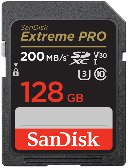 SDXC SanDisk Extreme Pro Memory Card, 128GB, Class 10 / UHS-1 U3 SDSDXXD-128G-GN4IN