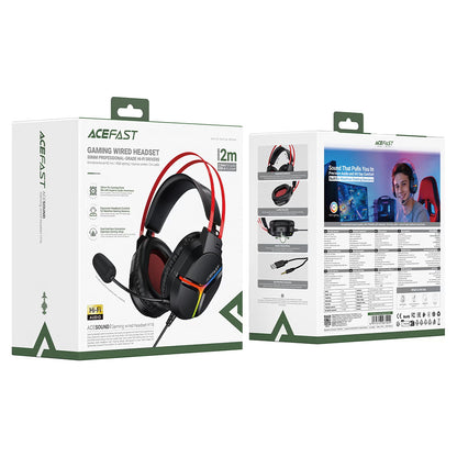 Acefast H16 3.5mm Gaming Headphones, RGB, 2m, Black