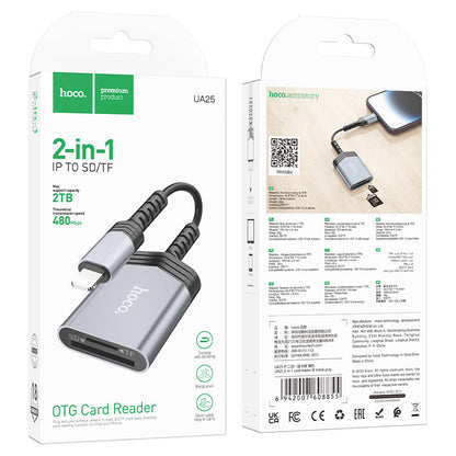 Lightning Card Reader HOCO UA25, SD - microSD, Gray