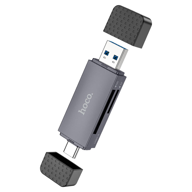 USB 3.0 / USB-C HOCO HB45 Card Reader, SD - microSD, Gray