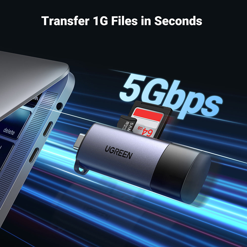 UGREEN CM185 USB / USB-C Card Reader, SD - microSD, Gray
