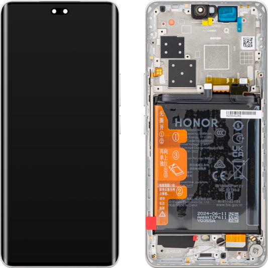 Touchscreen Display Honor 200 Pro, with Frame, Silver (Moonlight White), Service Pack 0235ALRF