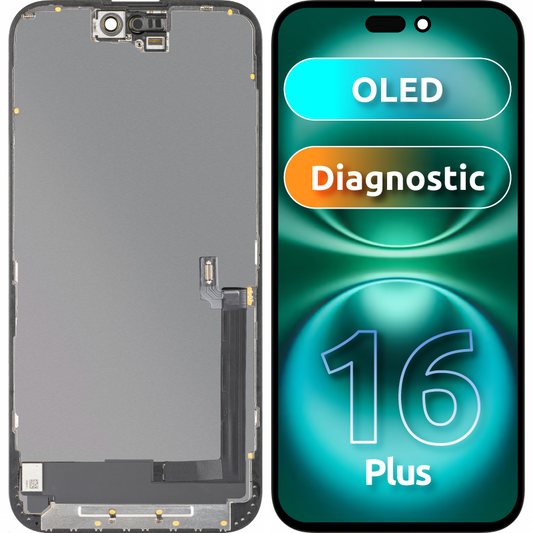 MP Touchscreen Display compatible with Apple iPhone 16 Plus, with Frame, OLED FHD Diagnostic Version, Black