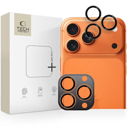 Tech-Protect CamRing Fit+ Rear Camera Protection Film for Apple iPhone 17 Pro Max / 17 Pro / 16 Pro Max, Tempered Glass, Orange