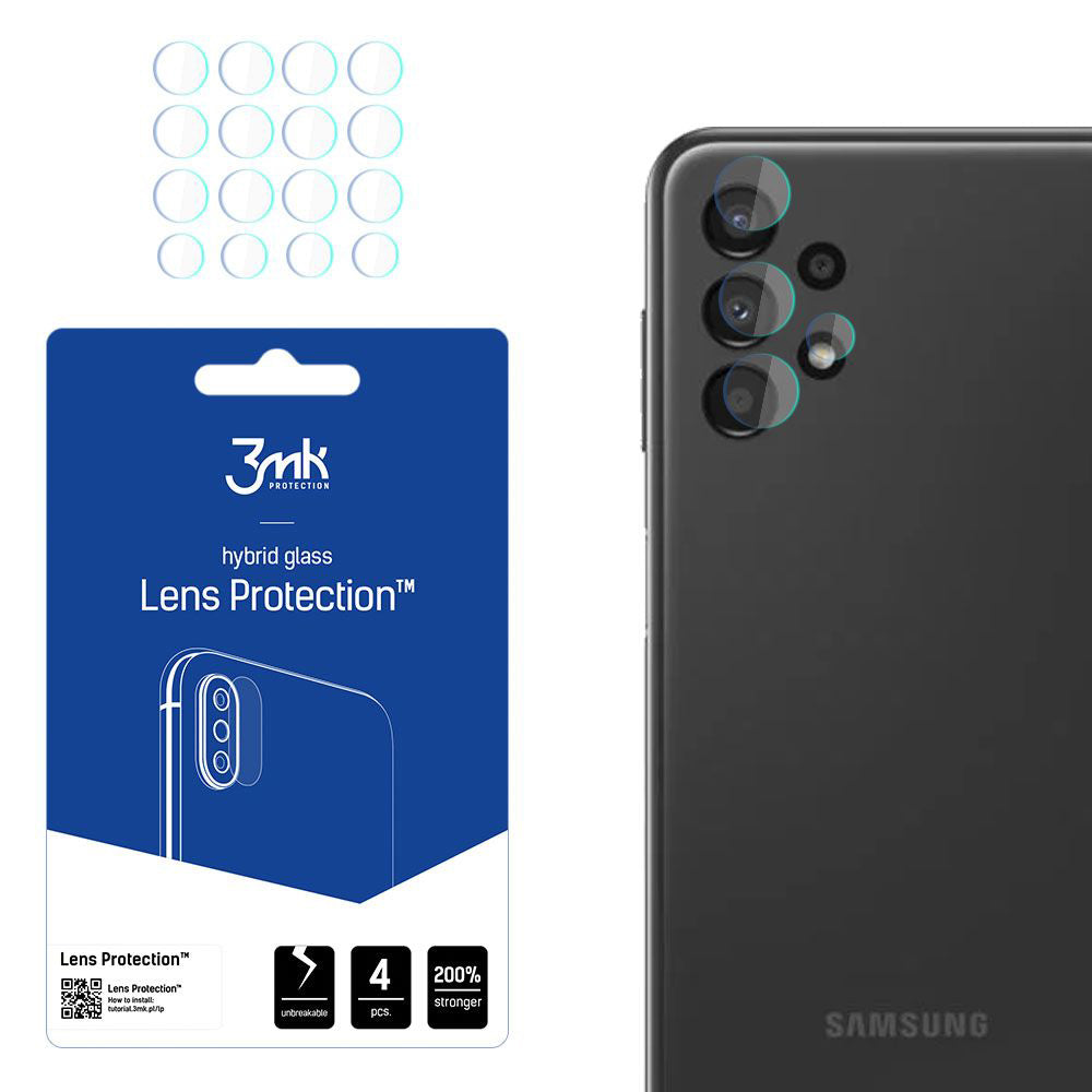 3MK Protection Rear Camera Protective Film for Samsung Galaxy A13 A135, Flexible Glass, Set of 4 Pieces, Transparent