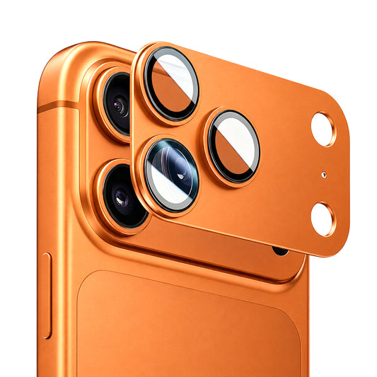 Blueo Integrated Metal Rear Camera Protector for Apple iPhone 17 Pro, Tempered Glass, Orange