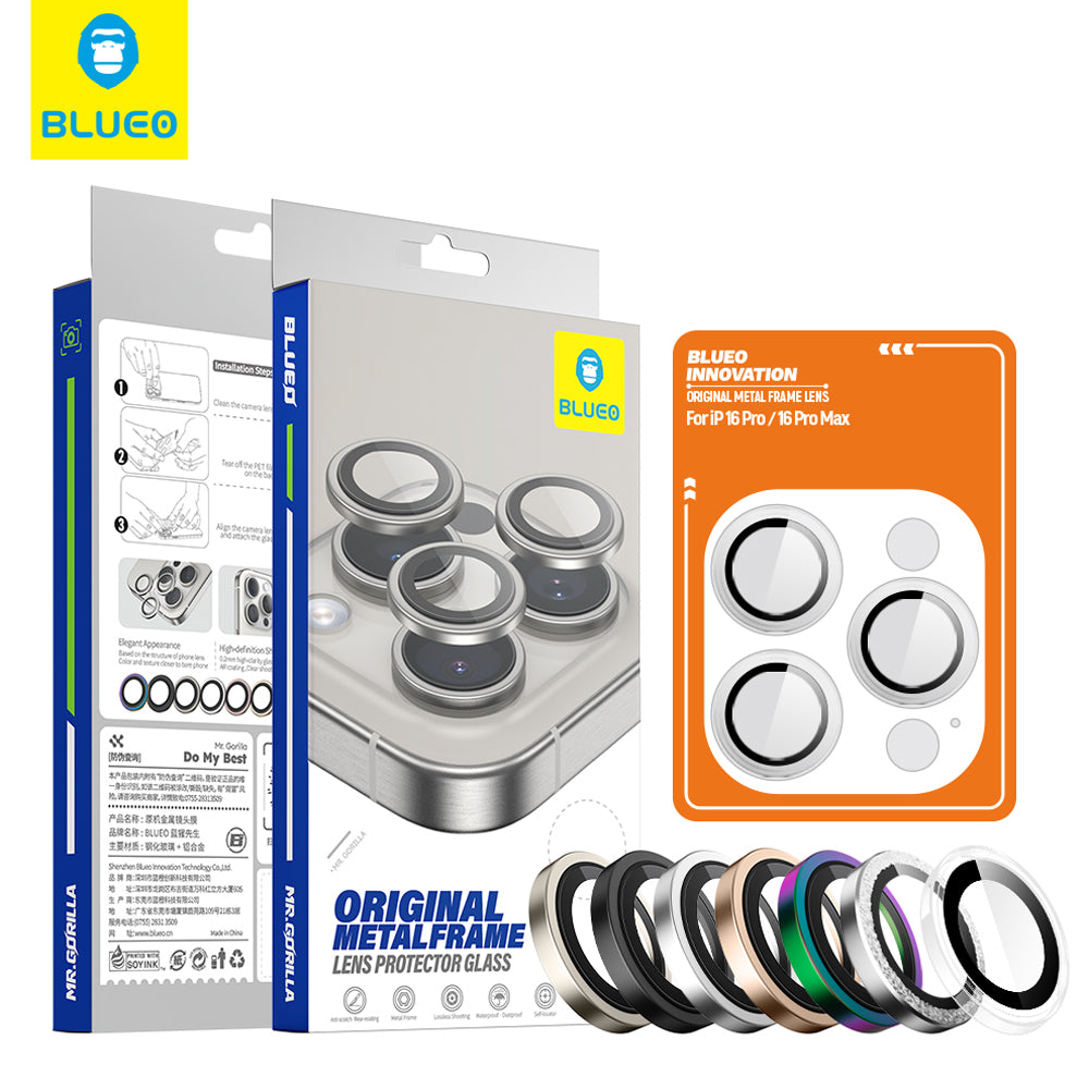 Blueo Metal Frame Rear Camera Protective Film for Apple iPhone 14 Pro Max / 14 Pro, Tempered Glass, Gold