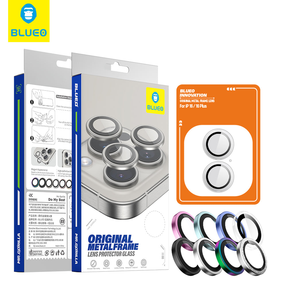 Blueo Metal Frame Rear Camera Protective Film for Apple iPhone 17e / 16e, Tempered Glass, Black