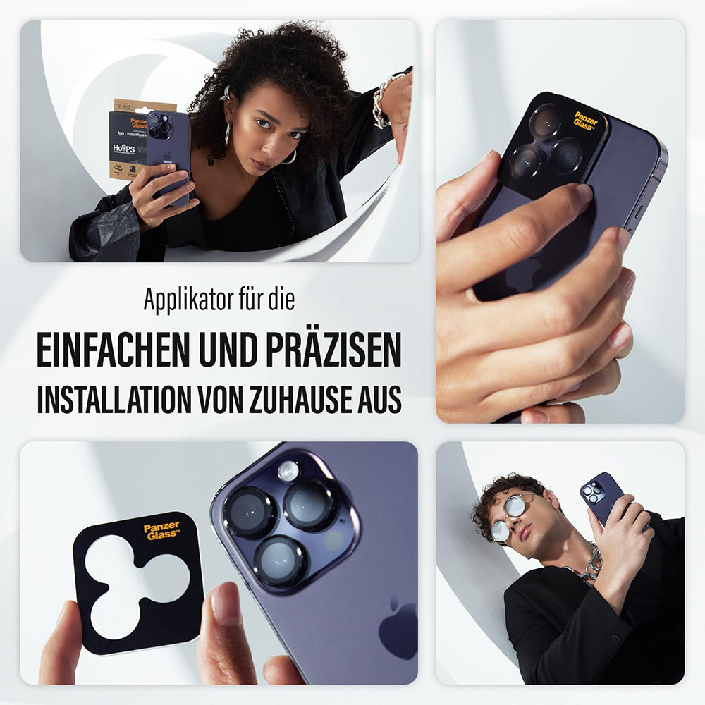 Back Camera Protection Film PanzerGlass Hoops for Apple iPhone 17 / 16 Plus / 16, Tempered Glass, Black