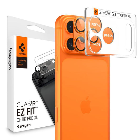 Spigen GlastR EZ FIT Optik Pro XL Rear Camera Protector for Apple iPhone 17 Pro, Tempered Glass, Set of 2 Pieces, Orange