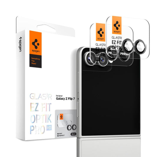 Spigen GlastR EZ FIT Optik Pro HD Back Camera Protector for Samsung Galaxy Z Flip7 F766, Tempered Glass, Set of 2 pieces, Black AGL09587