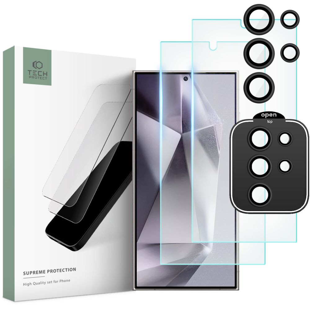 Tech-Protect Supreme Back Screen and Camera Protective Film for Samsung Galaxy S24 Ultra S928, Glass Shield, Full Glue, Set 3 pieces, 2.5D 