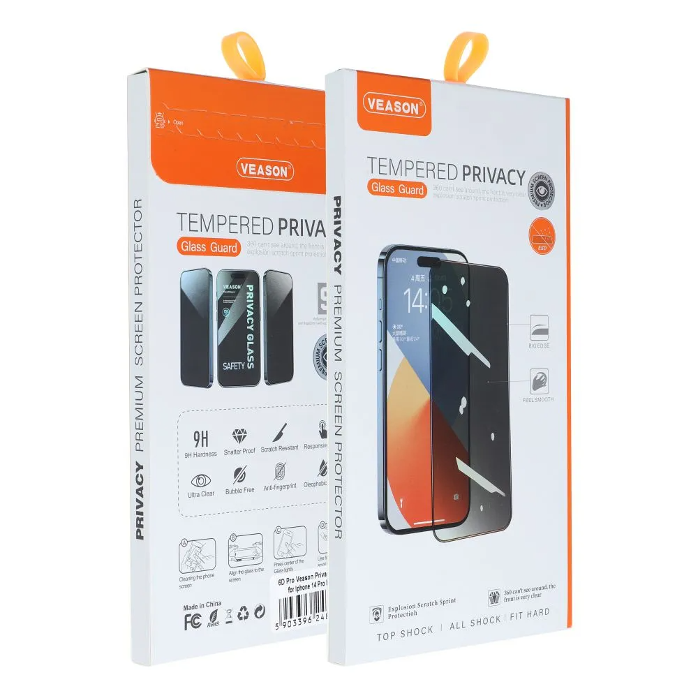 Veason Privacy Screen Protector for Apple iPhone 16 Pro, Tempered Glass, Full Glue, 6D