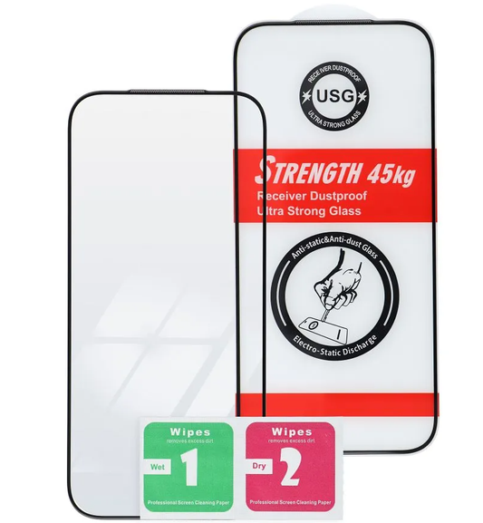 OEM Ultra Strong 45KG Screen Protector for Apple iPhone 14 Plus / 13 Pro Max, Tempered Glass, Full Glue, 2.5D, Black