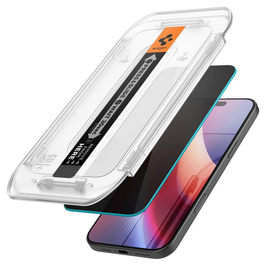Spigen GlastR EZ FIT Privacy Screen Protector for Apple iPhone 17 Pro / 17 / 16 Pro, Tempered Glass, Full Glue, Set of 2 pieces AGL07929
