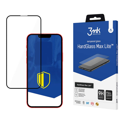 3MK HardGlass Max Lite Screen Protector for Apple iPhone 17e / 16e / 14 / 13 Pro, Tempered Glass, Full Glue, Black