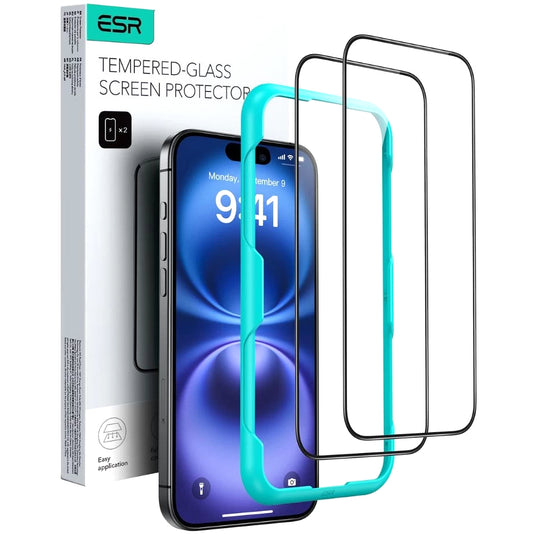 ESR Screen Protector for Apple iPhone 16 Pro Max, Tempered Glass, Full Glue, Set of 2 pieces, Black