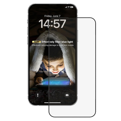Anank Anti Blue Light Screen Protector for Apple iPhone 14 Pro Max, Tempered Glass, Full Glue, 2.5D, Black