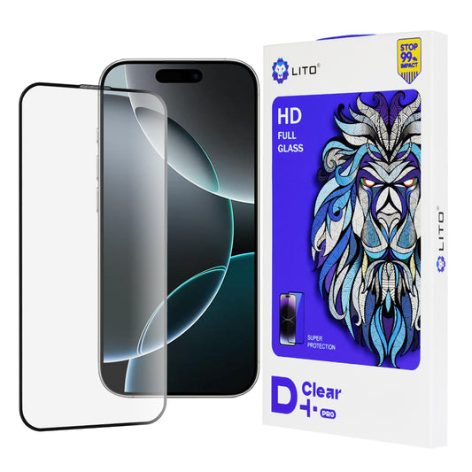Lito D+ Pro Screen Protector Film for Apple iPhone 16 Pro, Tempered Glass, Full Glue, Black