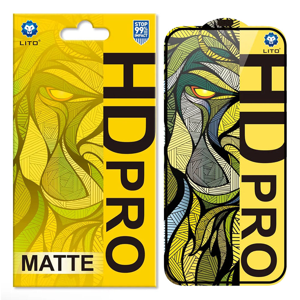 Matte Screen Protector Lito HD Pro for Apple iPhone 16 Pro Max, Tempered Glass, Full Glue, Black