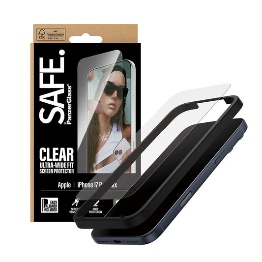 PanzerGlass Safe Screen Protector. Ultra-Wide Fit EasyAligner for Apple iPhone 17 Pro Max, Tempered Glass, Full Glue