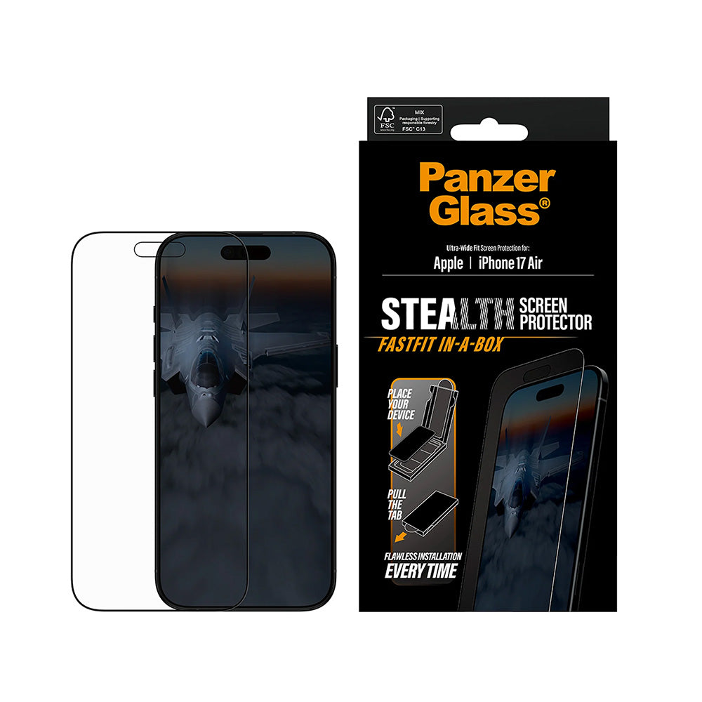 PanzerGlass Ultra-Wide Fit Stealth Fastfit Screen Protector for Apple iPhone 17 Air, Tempered Glass, Full Glue, Black