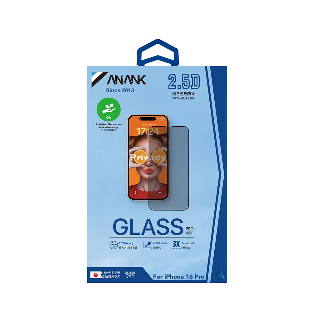 Anank 3X Reinforced Privacy Screen Protector for Apple iPhone 15 Pro, Tempered Glass, Full Glue, 2.5D