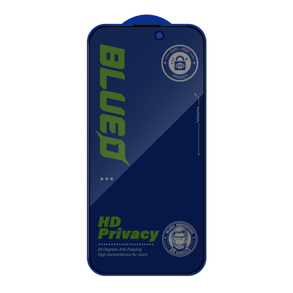 Blueo Anti-Peep Privacy Screen Protector for Apple iPhone 17e / 16e / 14 / 13 Pro, Tempered Glass, Full Glue
