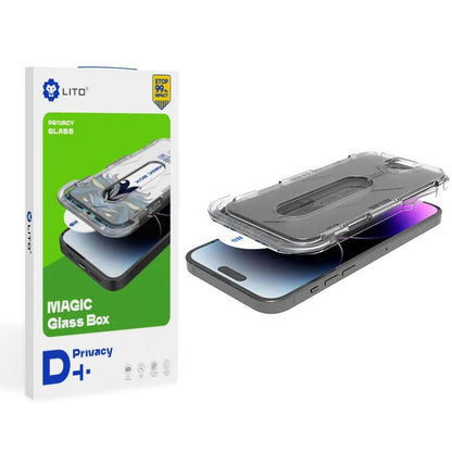 Privacy Screen Protector Lito Magic Glass Box D+ Tools for Apple iPhone 16 Pro Max, Tempered Glass, Full Glue
