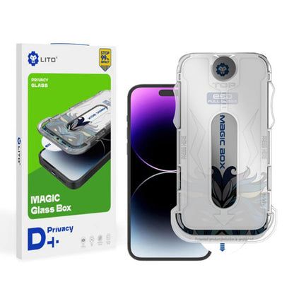 Privacy Screen Protector Lito Magic Glass Box D+ Tools for Apple iPhone 16 Pro, Tempered Glass, Full Glue
