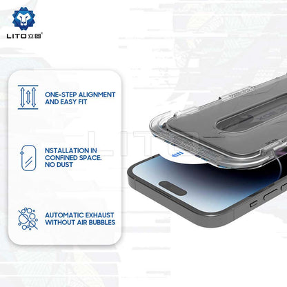 Privacy Screen Protector Film Lito Magic Glass Box D+ Tools for Apple iPhone 17e / 16e / 14 / 13 Pro, Tempered Glass, Full Glue