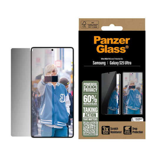 PanzerGlass Ultra-Wide Fit Privacy Screen Protector for Samsung Galaxy S25 Ultra S938, Tempered Glass, Full Glue