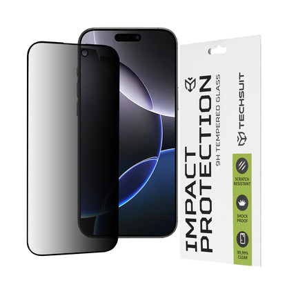 Privacy Techsuit Screen Protector for Apple iPhone 16 Pro Max, Tempered Glass, Full Glue, 111D