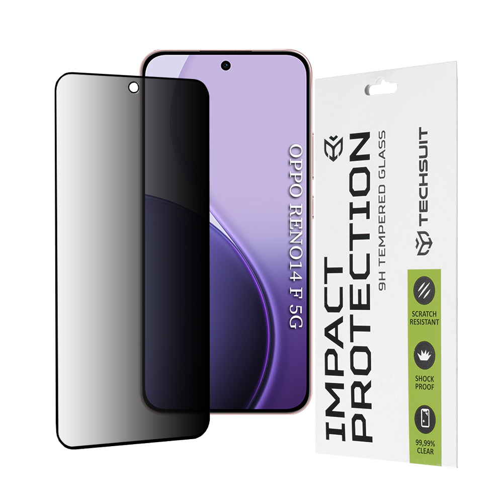 Privacy Techsuit Screen Protector for Oppo Reno14 FS 5G / Reno14 F, Tempered Glass, Full Glue, 111D