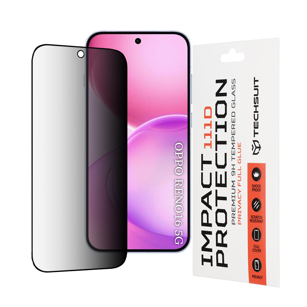 Privacy Techsuit Screen Protector for Oppo Reno16 / Reno16 Pro, Tempered Glass, Full Glue, 111D