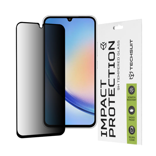 Privacy Techsuit Screen Protector Film for Samsung Galaxy A34 A346, Tempered Glass, Full Glue, 111D