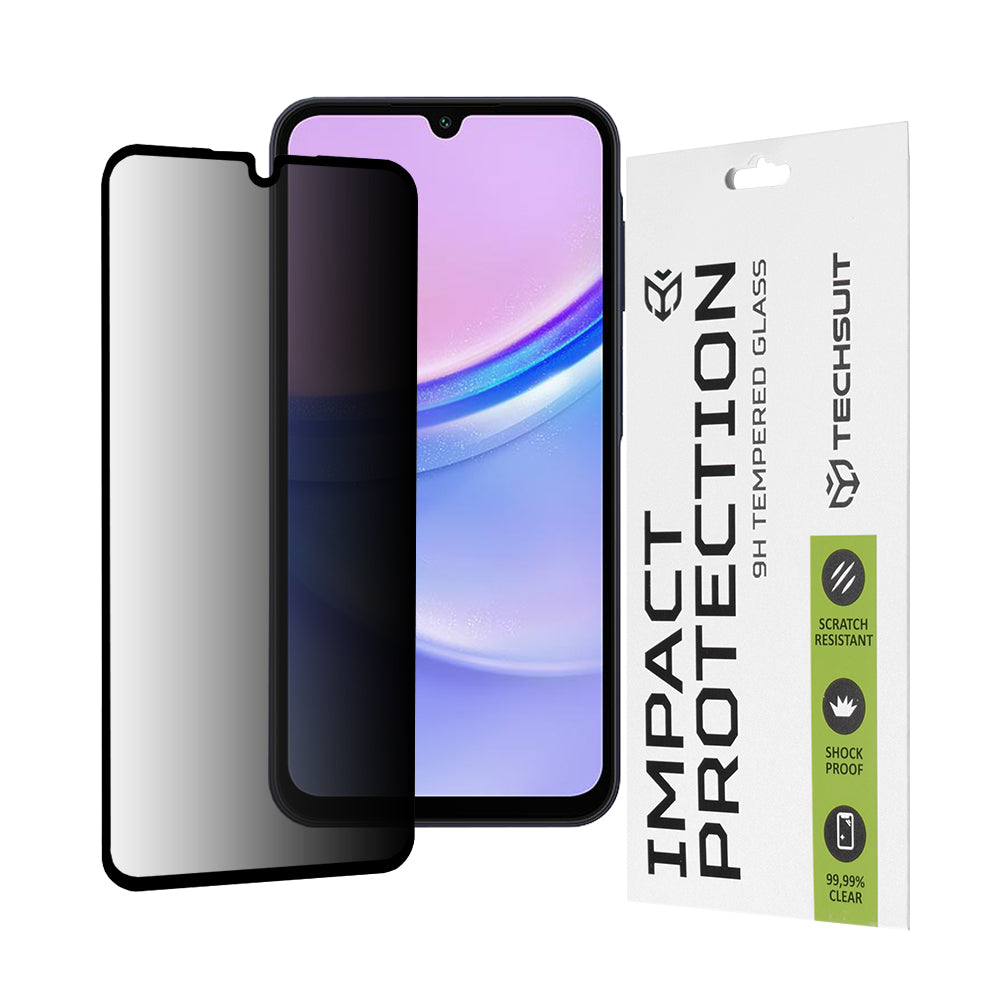 Privacy Techsuit Screen Protector Film for Samsung Galaxy M15 / A15 5G A156 / A15 A155, Tempered Glass, Full Glue, 111D