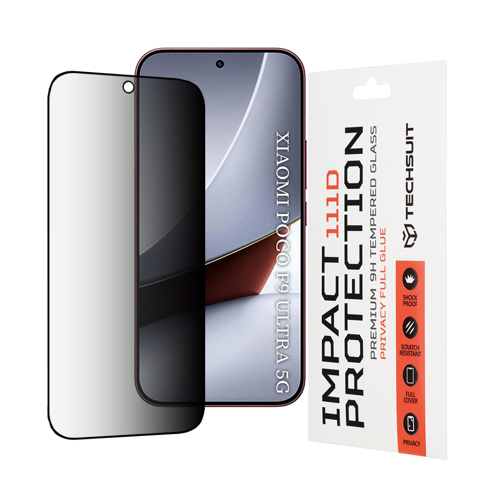 Techsuit Privacy Screen Protector for Xiaomi Poco F9 Ultra, Tempered Glass, Full Glue, 111D