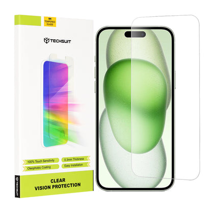 Techsuit Clear Vision Screen Protector for Apple iPhone 16 Plus / 15 Plus / 15 Pro Max, Tempered Glass, Full Glue
